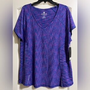 NWT Velocity Women's Workout Athletic Short Sleeve V-Neck Grape Pink Blue 2X